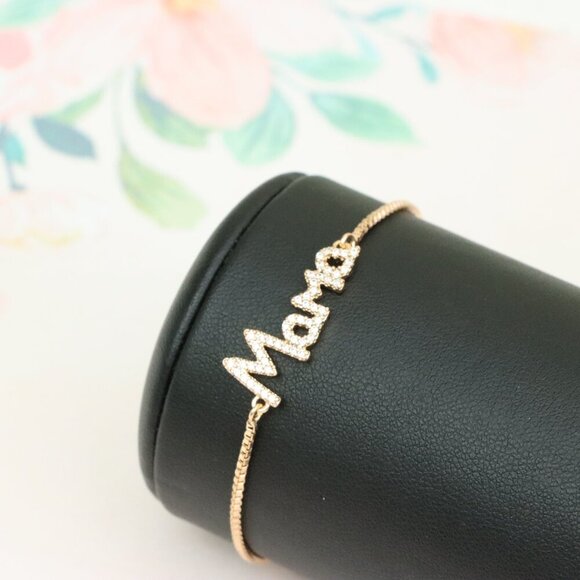 Rose Gold ""Mama"" Adjustable Bracelet with Sparkling CZ Accents, XPAB0626 - Picture 4 of 12